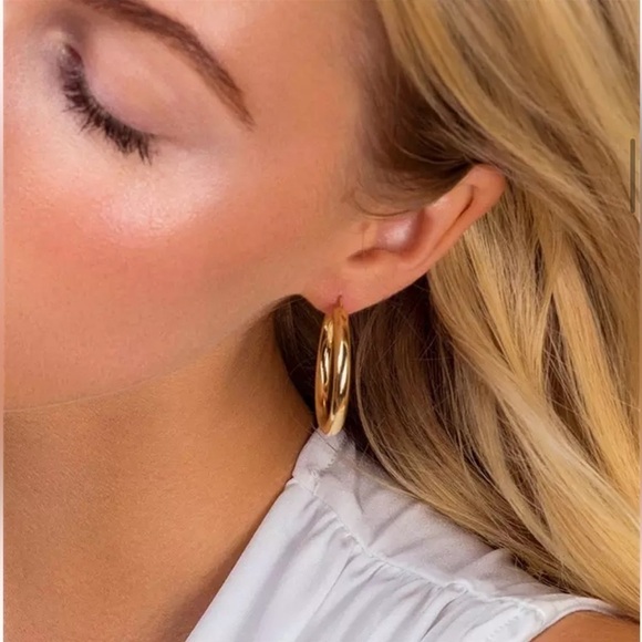 18K Gold Plated Medium Hoop Earrings - Picture 6 of 9